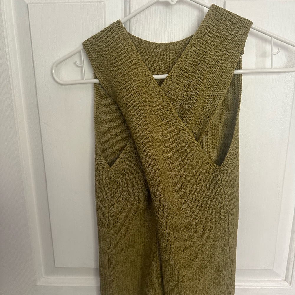 Commense Green Halter Cross Over Tank Top